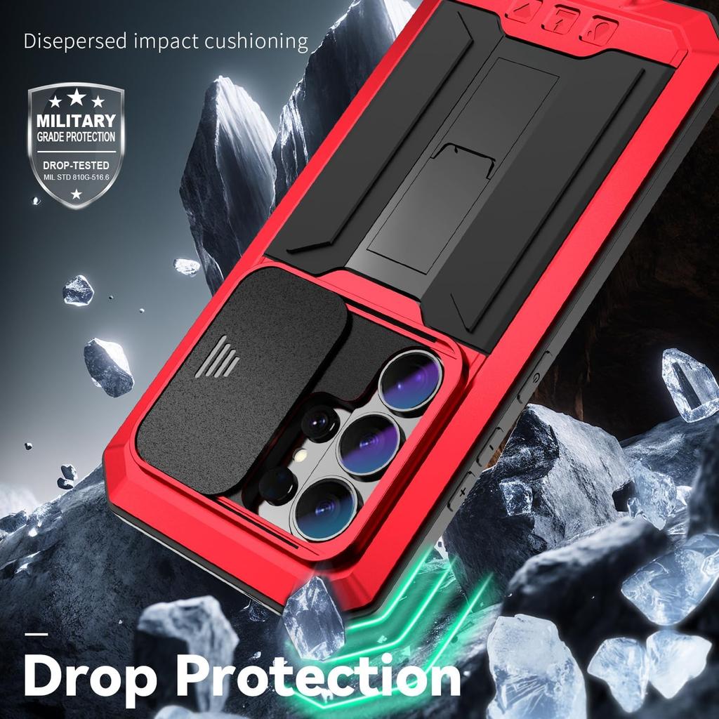 Case For Samsung S26 Plus S26 Ultra S26 Metal Bracket Heavy Duty Shockproof Screen Protector Slide Camera Cover Aluminum Shell