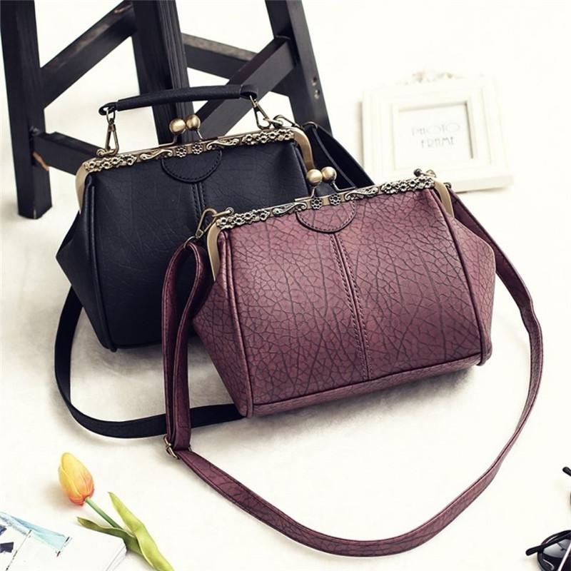 Vintage Luxury Shoulder Bags For Women Clip Handbag Totes Retro PU Leather Crossbody Messenger Bag Lady Clutch