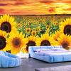 Sunflower Tapestry Wall Hanging Sunset Sunflowers Field Wall Art Golden Yellow Sunflowers Tapestries Warm Yellow Floral Plant