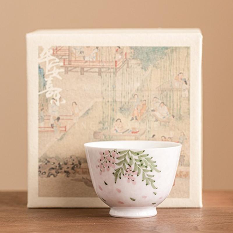 Hand-painted Wisteria Flower Teacup Ceramic Master Cups Retro Vintage Household Tea Bowls Chinese Kung Fu Teaware Set Gift Box