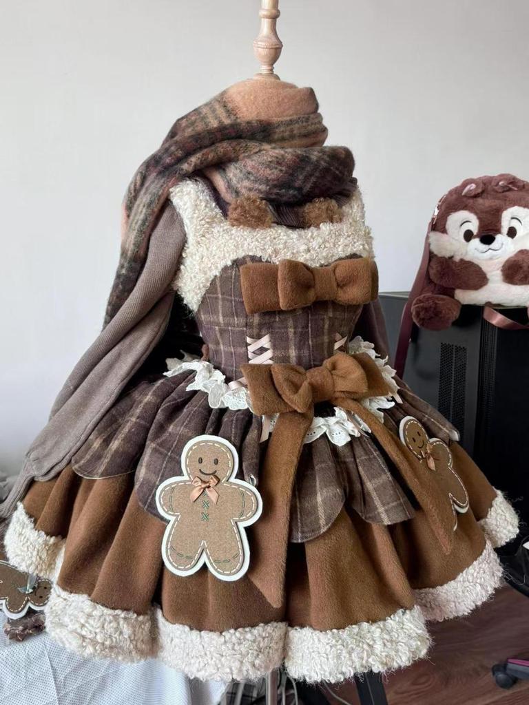Winter Japanische Süße Lolita Braun 2 Stück Set Chic Cape + Niedliche Schleife Kleid Neue Mode Harajuku Kawaii Frauen Warme kleidung Anzug 2024