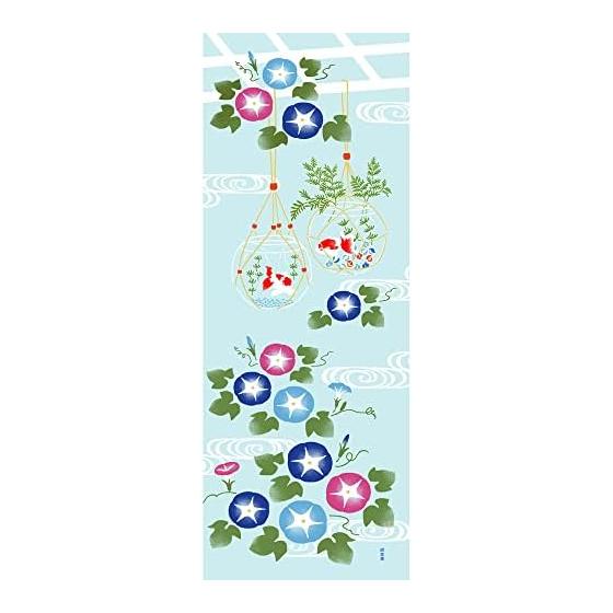 Hamamonyo Tenugui Towel: Morning Glories and Goldfish Bowl