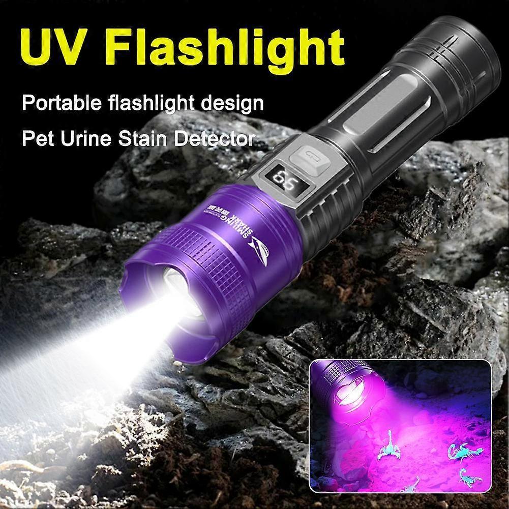 Flashlight UV Light USB Battery Display Telescopic Zoom 5 Modes