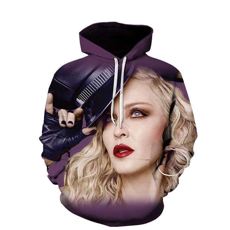 Autumn 3D Madonna Ciccone Printed Hoodies Fashionable Casual Sports Long Sleeved Men's Hooded Sweatshirts