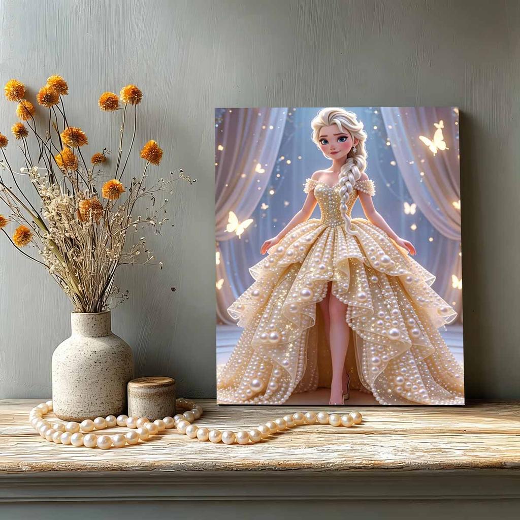 Golden Gown Butterfly Elsa New Pearl-Inlaid Frameless Art | Handmade Pearl Craft, Sheer Curtain Starry Butterfly Theme, for Elegant Romantic Decor
