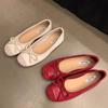 Fashion Women's Flat Shoes Spring New Square Head Shallow Mouth Splicing Butterfly Knot Soft Sole Anti-slip Wear-resistant Single Shoes
