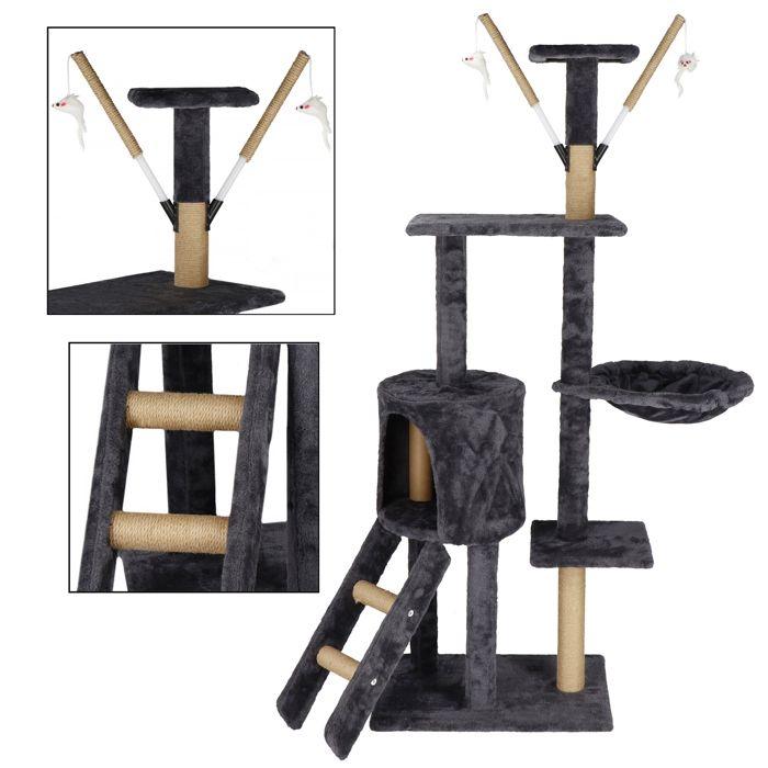 Arbre À Chat - SPRINGOS - 145 Cm - Hamac - 3 Plateformes - Niche Intégrée