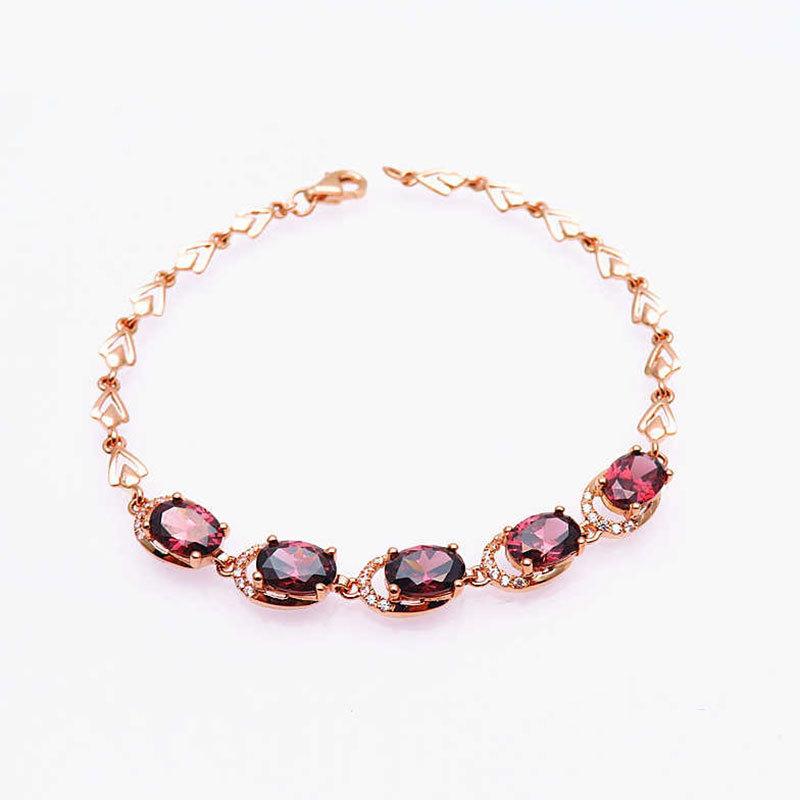 Pure Purple Gold Inlaid Smoke-Colored Egg Surface Stone Bracelet, Rose Gold-Plated Fashion Colored Gold Jewelry.