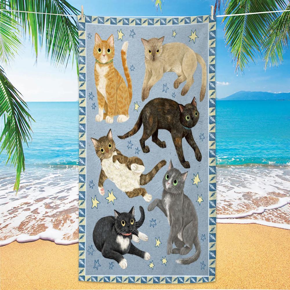 Cute and Cute Cat Cartoon Microfiber Beach Towel Quick Drying Lightweight Absorbent Bath Towel Outdoor Travel Pool Bath Towels