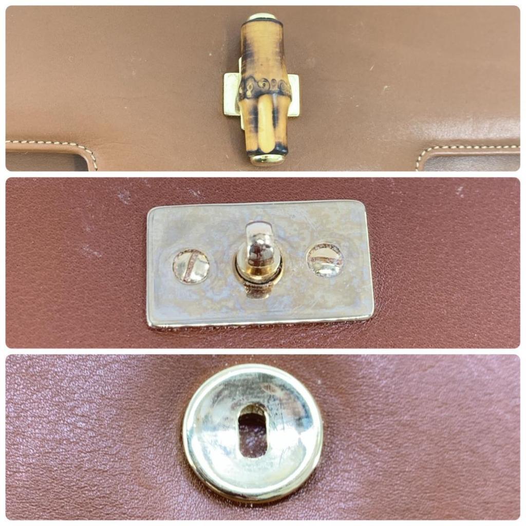 OLD GUCCI Bamboo 2way Handbag Shoulder Crossbody Bag Top-Handle Brown Gold Hardware Leather