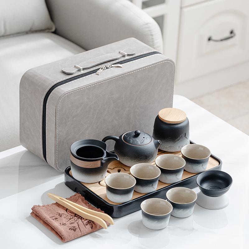 Light luxury advanced gradual change beam pot set anti-scalding hand portable kung fu tea set