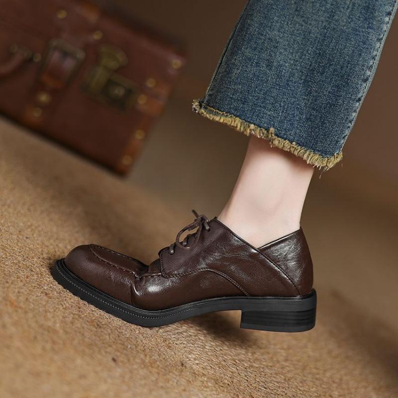 

Новая платформа женские туфли-одиночки круглый носок шнуровка удобные нескользящая мягкая подошва низкий каблук обувь большого размера носить маленькие кожаные туфли во все сезоны 39 коричневый