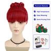 Synthetic Hair Red Updo Wig with Bangs and Bun Short Curly Wigs for Women Girls Halloween Costume Party Cosplay Heat Resistant