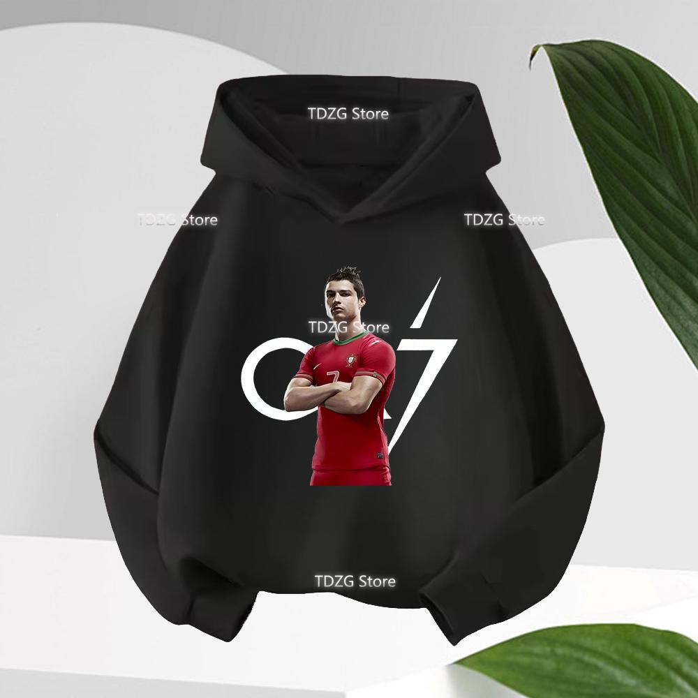 Ronaldo Kreativer Bedruckter Kinder-Hoodie Herbst Fleece Kapuzenpullover Kinder Junge Mädchen Kleidung Sportbekleidung Pullover Oberteile 130 black