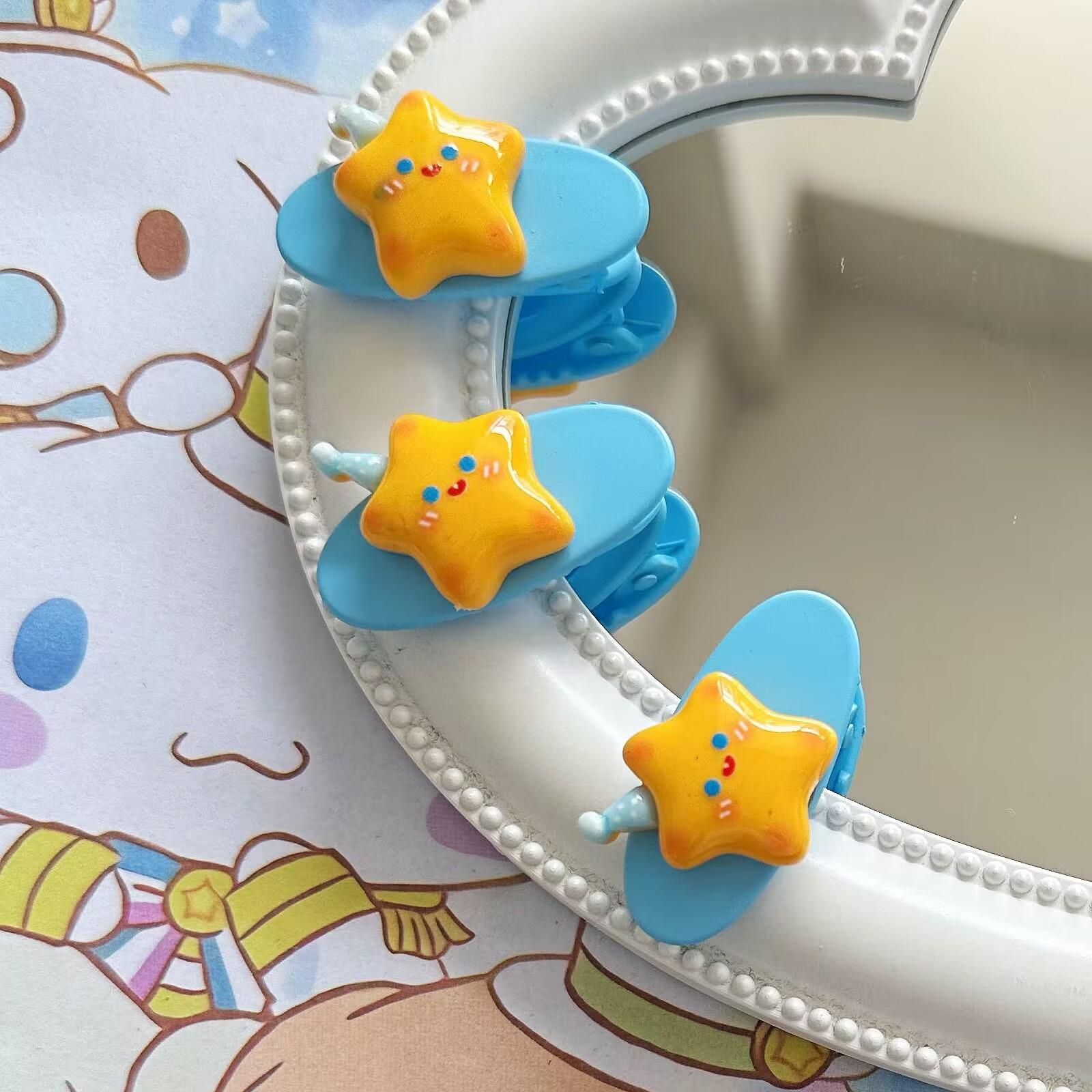 

Овальные заколки с желтым смайликом и звездой, милые мультяшные заколки в японском стиле, милые заколки для волос с сердечком и боковой челкой для девочек