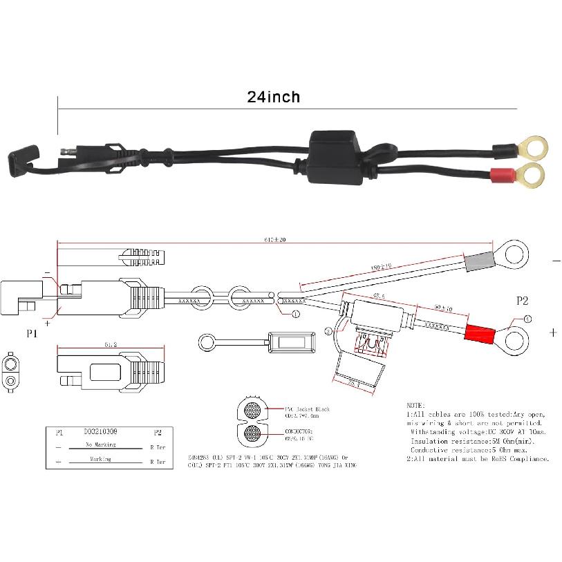 [ 6 PACK] Sae To O Ring Terminal Harness 2FT - Sae Eyelet Ring Terminal Cable 16Awg Motorcycle Battery Trickle Charger Extension Cord With Sae