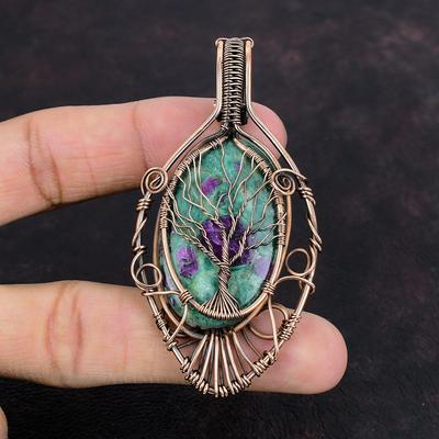Tree Of Life Ruby Fuchsite Pendant Copper Wire Wrapped Pendant Handmade Copper Jewelry Gemstone Pendant Tree of Life Jewelry Gift For Mother