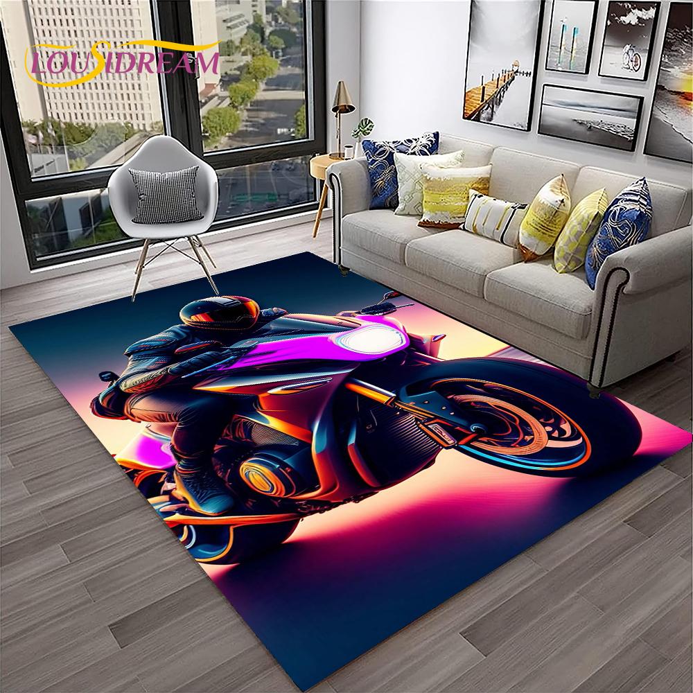 Racing Moto Off Road Motorcycle Carpet Rug for Home Living Room Bedroom Sofa Doormat Decor,Kid Play Area Rug Non-slip Floor Mat