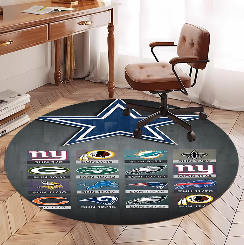 Dallas Cowboys Pattern Round Rug, Indoor/Outdoor Mat, for Picnic, Gameroom, Bedroom, Office, Living Room, Home Decor Carpet, Birthday Gift