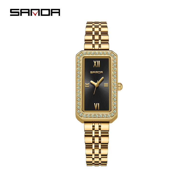 Fashion Sanda Top Brand Trendy Design Rectangle Dial Waterproof Quartz Movement Business Women Analog Wrist Watch