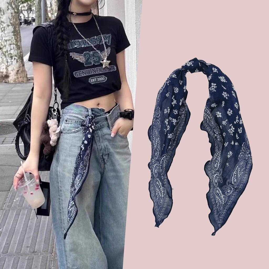 Coffee brown cashew flower triangle scarf silk scarf women's new small square scarf with shirt tie neck accessories neck accessories