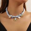 Delicate Fabric Chain Necklace Versatile Floral Heart Accent Soft Silk Blend Materials Casual Party Wear