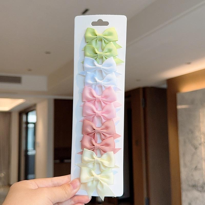 10Pcs/Set Colorful Grosgrain Ribbon Bow Hair Clip Girls Lovely Cheer Bowknot Hairpin Barrettes Headwear Baby Hair Accessories