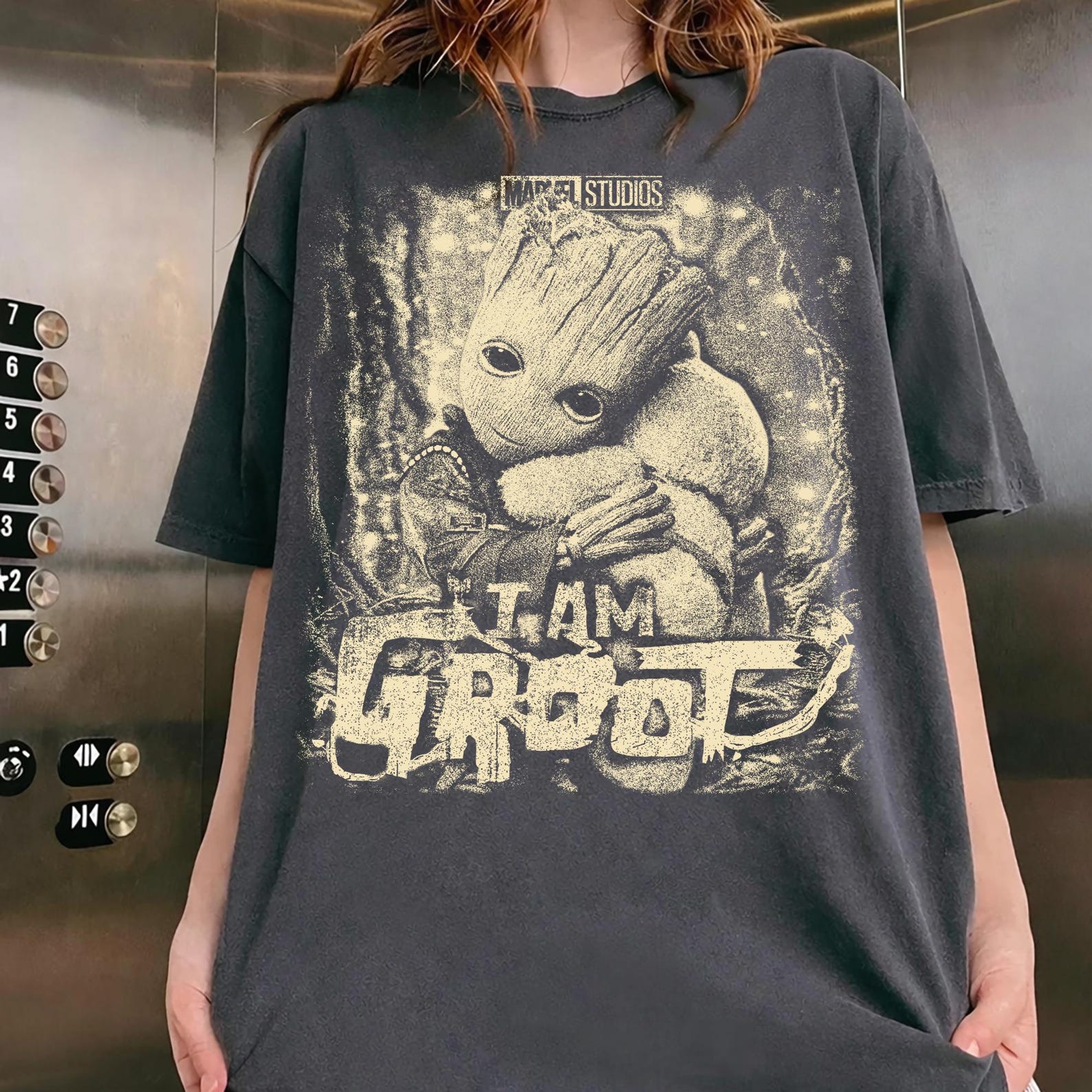 I Am GrooT-Shirt, Vintage Baby Groot Graphic T-Shirt, Marvel Guardians of the Galaxy Tee, Disneyland Avengers Campus Outfit 4XL
