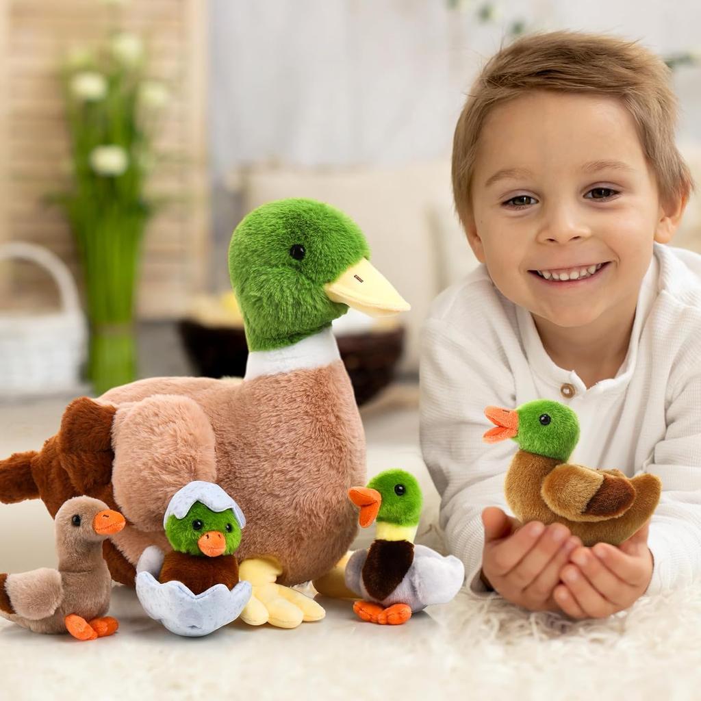 Zomiboo 5 Pieces Duck Stuffed Animals Plush Toys Includes Big Stuff Mommy Duck with 4 Little Baby Duck Soft Duck Family Plush with Zipper Pouch for
