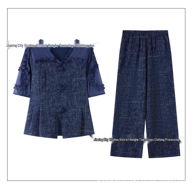 2026 Summer Suit Set: Stylish Age-Reducing Two-Piece for Middle-Aged & Elderly Women with Fashionable Wide-Leg Pants