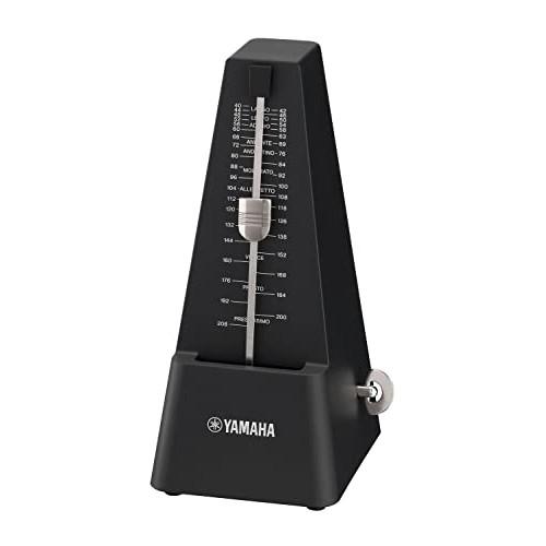 Yamaha MP-90BK Metronome, Black. Features a classic triangular pyramid design, a matte finish to resist fingerprints, and a spring-driven mechanism.