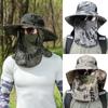 Wide Brim Men Sun Hat with Shawl Veil Camouflage Caps Mask Set Fisherman Hat  Unisex