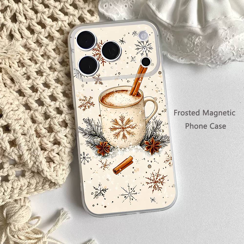 

Christmas Winter Coffee Frosted Clear Magnetic Case for iPhone 17,16,15,14,13,12,11 Pro,Max,Plus,Mini,Air,E iPhone12PROMAX