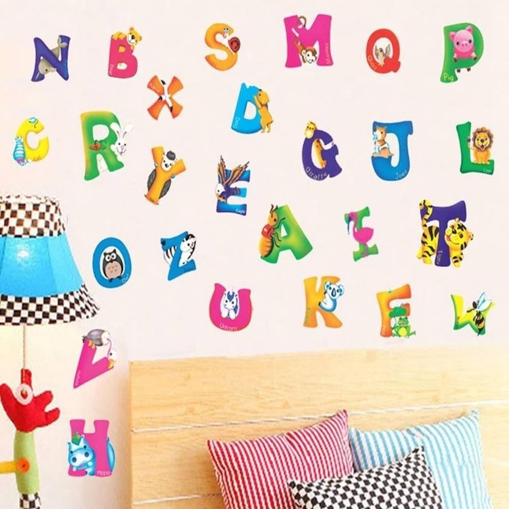 Nuovo arrivo 26 lettere dell'alfabeto AZ adesivi murali per l'arredamento della camera da letto dei bambini