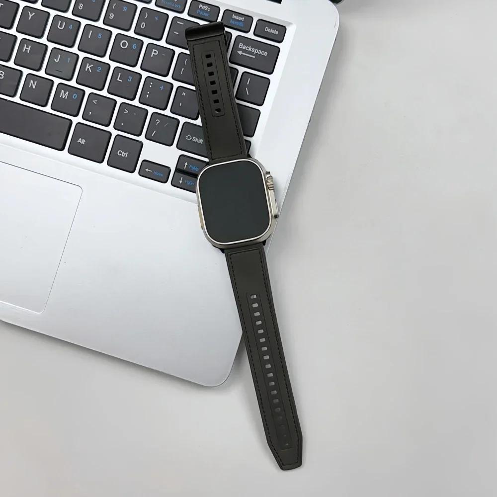 

Leather Loop Strap For Apple Watch Ultra Band 49mm 46mm 45mm 41mm 42mm 38mm Silicone Bracelet for IWatch Series11 10 9 8 7 3 4 5 6 Se 40mm 38 40 41 Series11/10 42mm чёрный