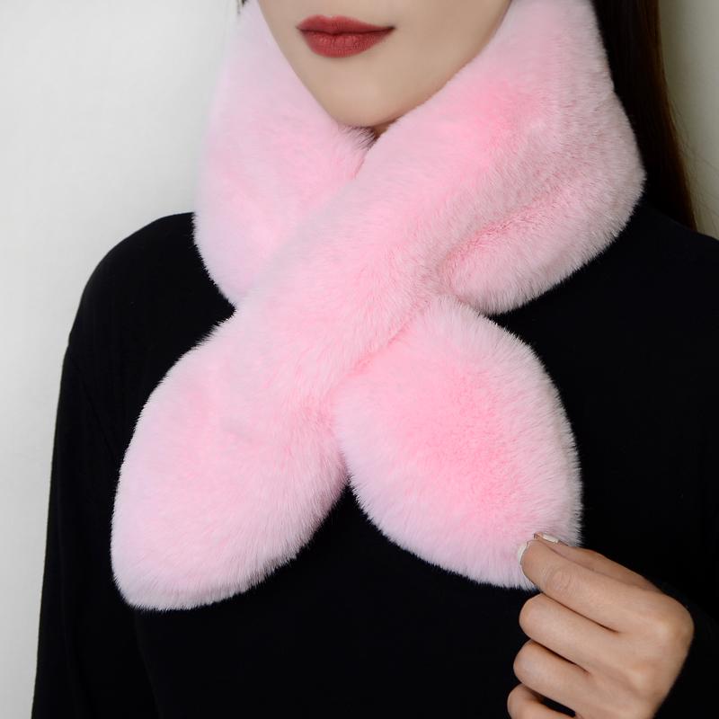 Unisex Winter Scarf: Thick, Warm, Imitation Rex Rabbit Fur, Versatile Plush Cross Design for Neck Protection
