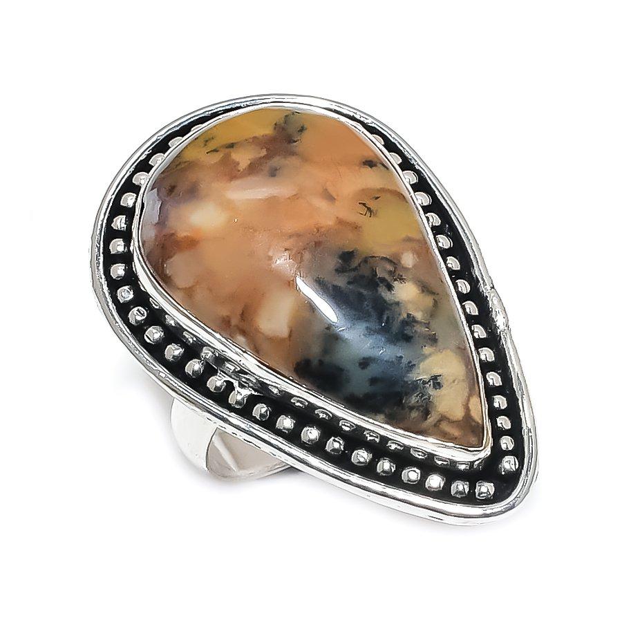

Natural Honey Dendritic Gemstone 925 Sterling Silver Jewelry Ring Size 9.5 F4c54