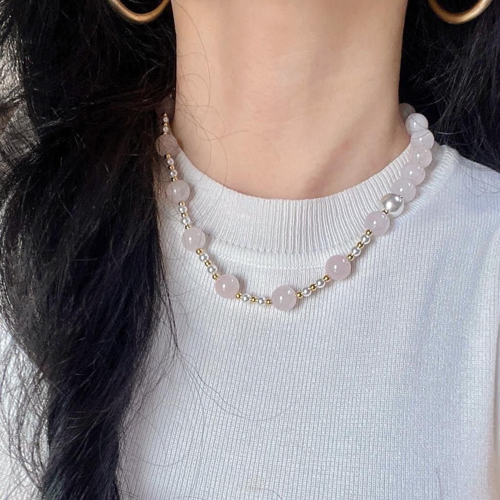 10Mm Powder Crystal Artificial Crystal Pearl Contrasting Color Design Necklace