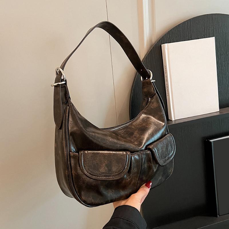 

Сумки через плечо женские однотонные универсальные простые многофункциональные сумки большой емкости сумки подмышками для женщин кошелек хобо 31x9x20.5cm бронзовый