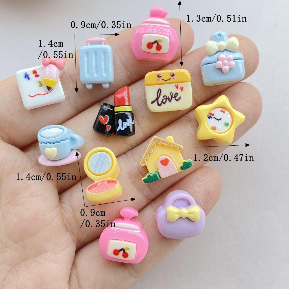 30Pcs Cute Cartoon Mini Lipstick, Mirror, Suitcase, Alarm Clock Nail Art Resin Designer Charms DIY Craft For Nail 3D Decorations