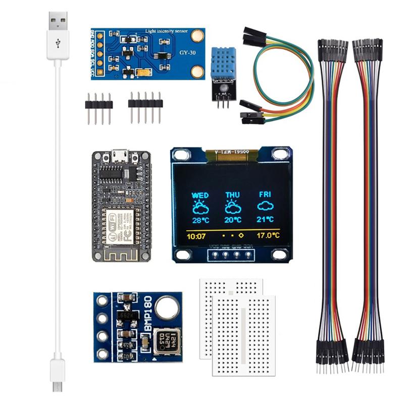 ESP8266 Weather Instrument Kit Weather Station,DHT-11 BMP-180 BH1750 Sensor NodeMCU 0.96'' OLED Board for Arduino IoT Starter