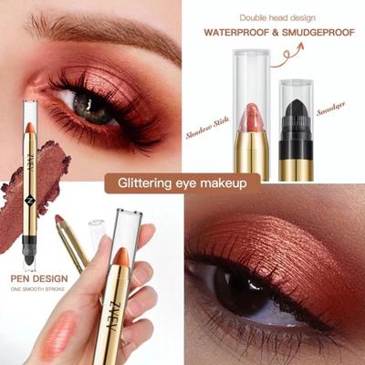 Eye Shadow Stick & Smudger 2 IN 1 Highlighter & Matte Waterproof Liquid Glitter Eyeshadow Long Lasting Waterproof Fixing Double Ended Eyeshadow Pen