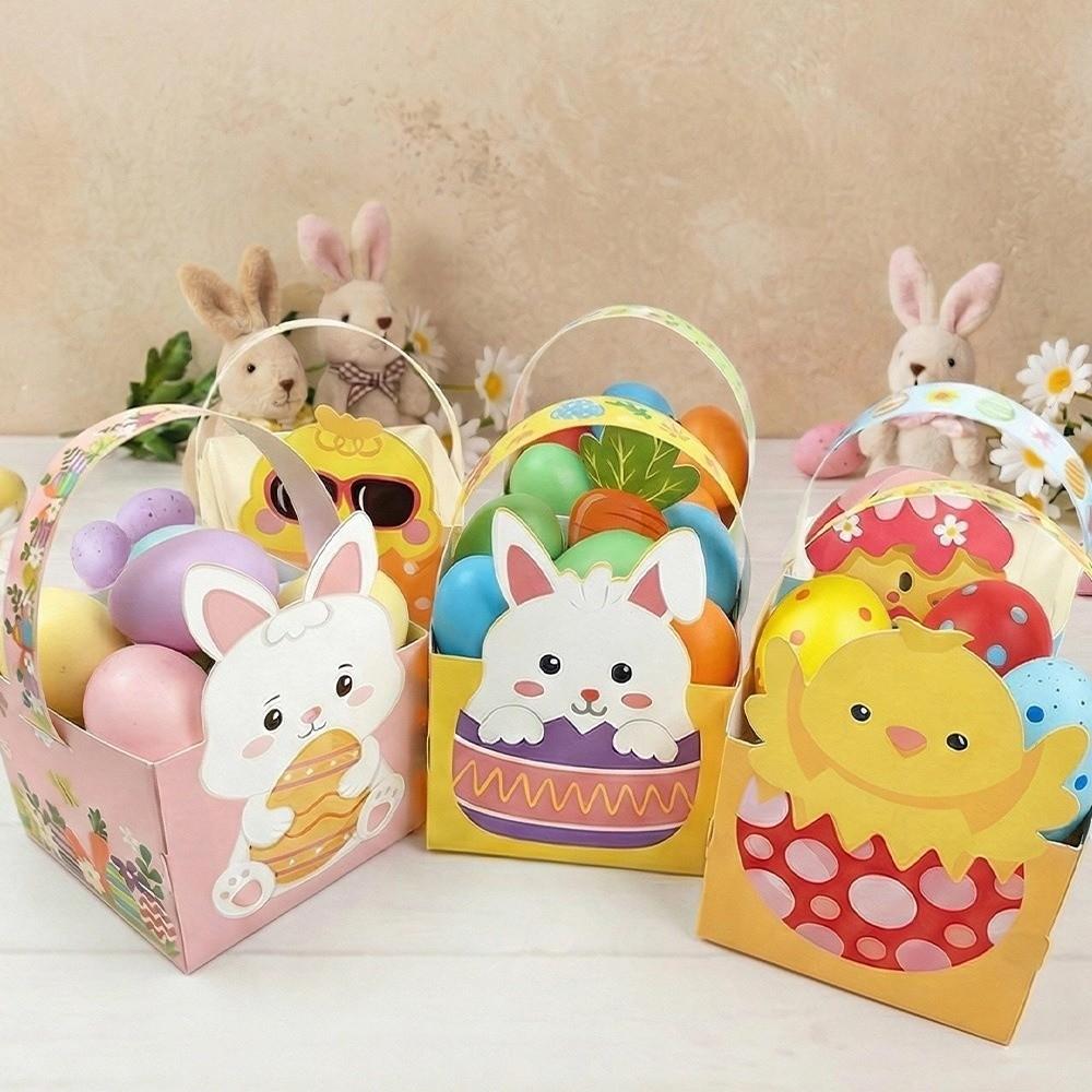 6pcs Egg Rabbit Carrot Easter Bunny Candy Boxes with Handle Candy Gift Bag  Spring Parties