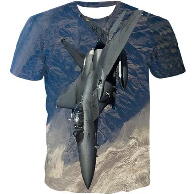 Fajna koszulka z myśliwcem wydrukowana w 3D Męska letnia dla fanów samolotów Casualowa sportowa fitness T-shirty Topy Krótki rękaw Koszulki