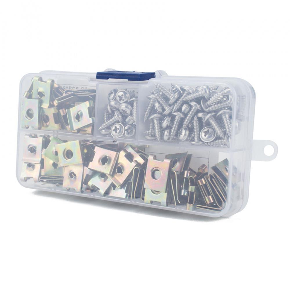 160PCS Fasteners U Nuts Self Tapping Screw Spire U Clips Interior Trim Panels For Car Motorcyle