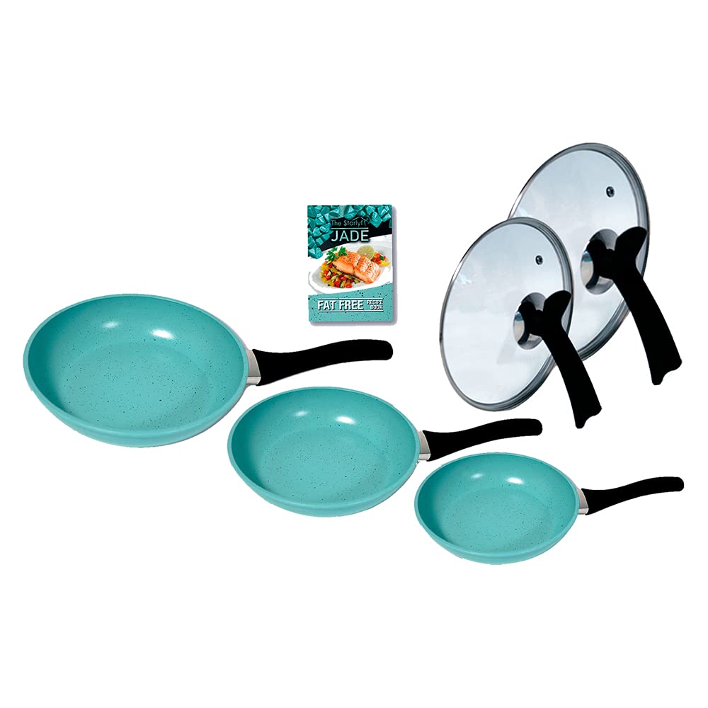 

Набор сковород Star Life Jade с крышками 20 см 24 см 28 см Нефритовое покрытие Стеклянные крышки Подходит для индукционных, газовых, электрических плит Легкий Прочный Зеленый 5 предметов
