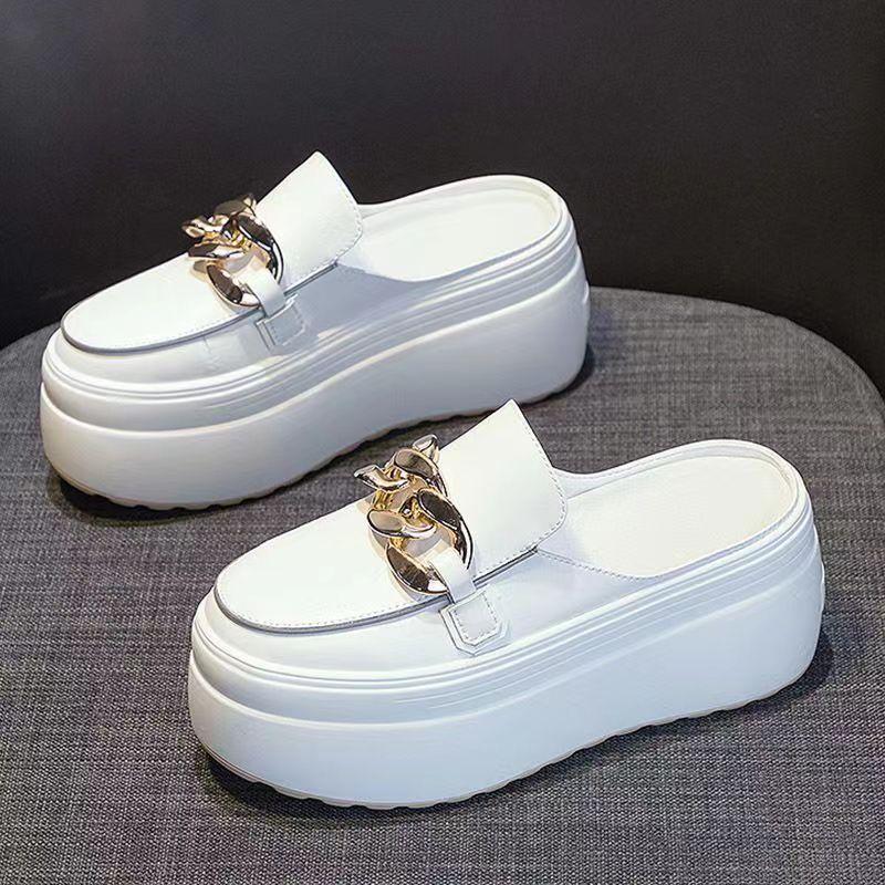 SyfIyno New Summer Baotou Half Slippers Genuine Leather Outdoor Cool Dragging Thick Bottom Heel Free Tall Slippers 35 3424₽