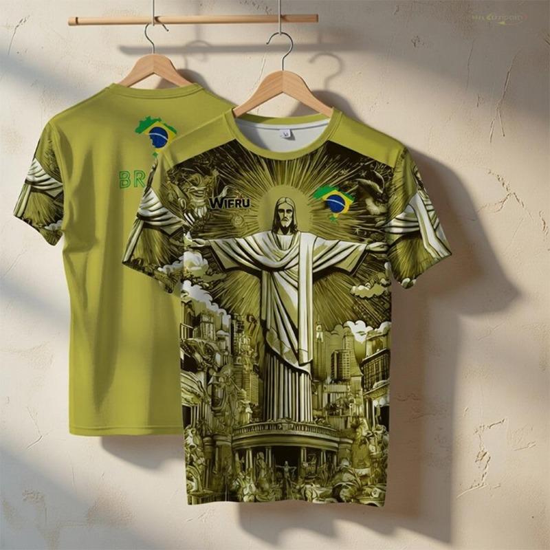 

Brazil Jesus Print Soccer Jersey 2026 Summer New Football Training Top Adult And Children s Outdoor Breathable Quick-Drying Tee S