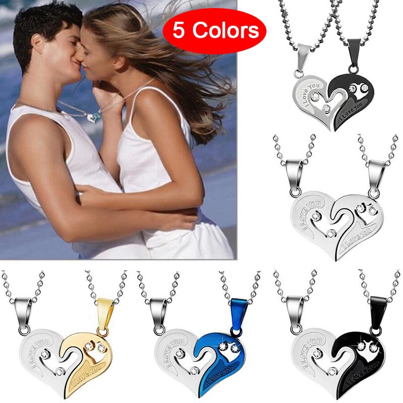 1Pair Couple Iron Chain Heart Love Necklaces Trendy Paired Suspension Pendants