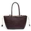 Woven French Leather Basket Bag, Rattan Handbag, Women's Large-capacity Fashionable and Casual Single-shoulder Underarm Bag